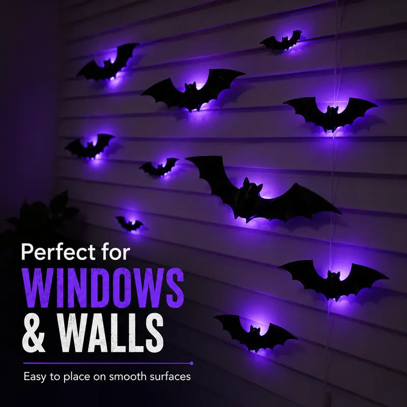 🔥 2026 3D LED Bat Wall Decorations – 12/24PCS Light-Up Halloween Decor for Walls, Windows & Parties