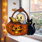 Cute Ghost Reading Book Suncatcher