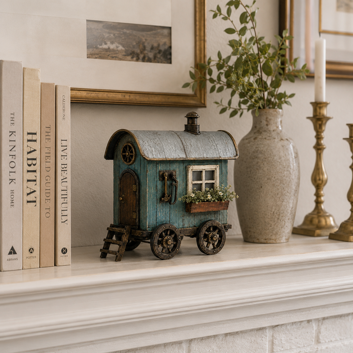 The Wandering Cottage – Lighted Solid Wood Vintage Traveling Cottage Decor