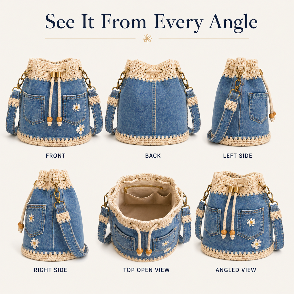 Denim Crochet Bucket Bag