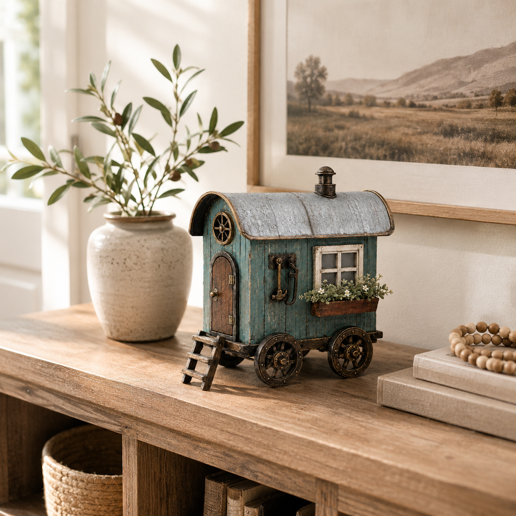 The Wandering Cottage – Lighted Solid Wood Vintage Traveling Cottage Decor