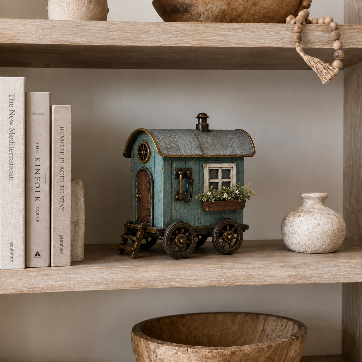 The Wandering Cottage – Lighted Solid Wood Vintage Traveling Cottage Decor