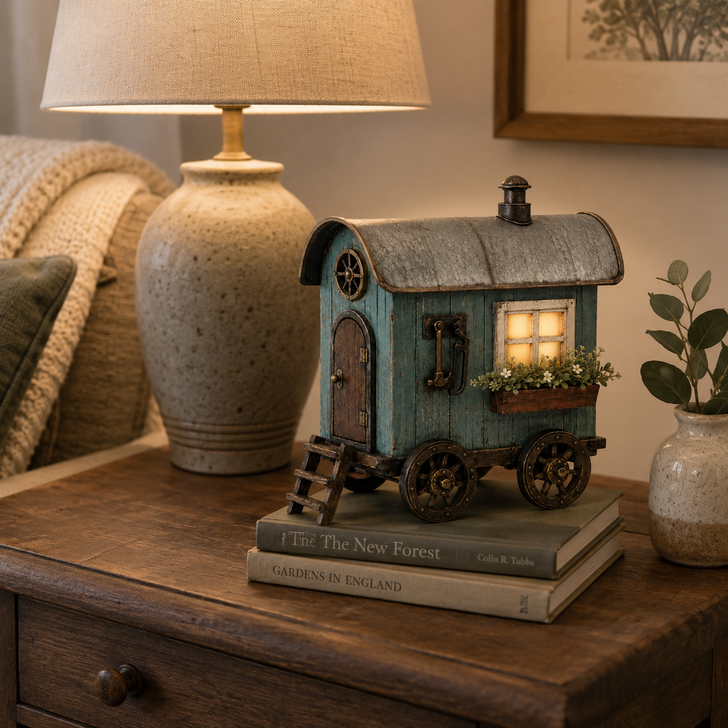 The Wandering Cottage – Lighted Solid Wood Vintage Traveling Cottage Decor