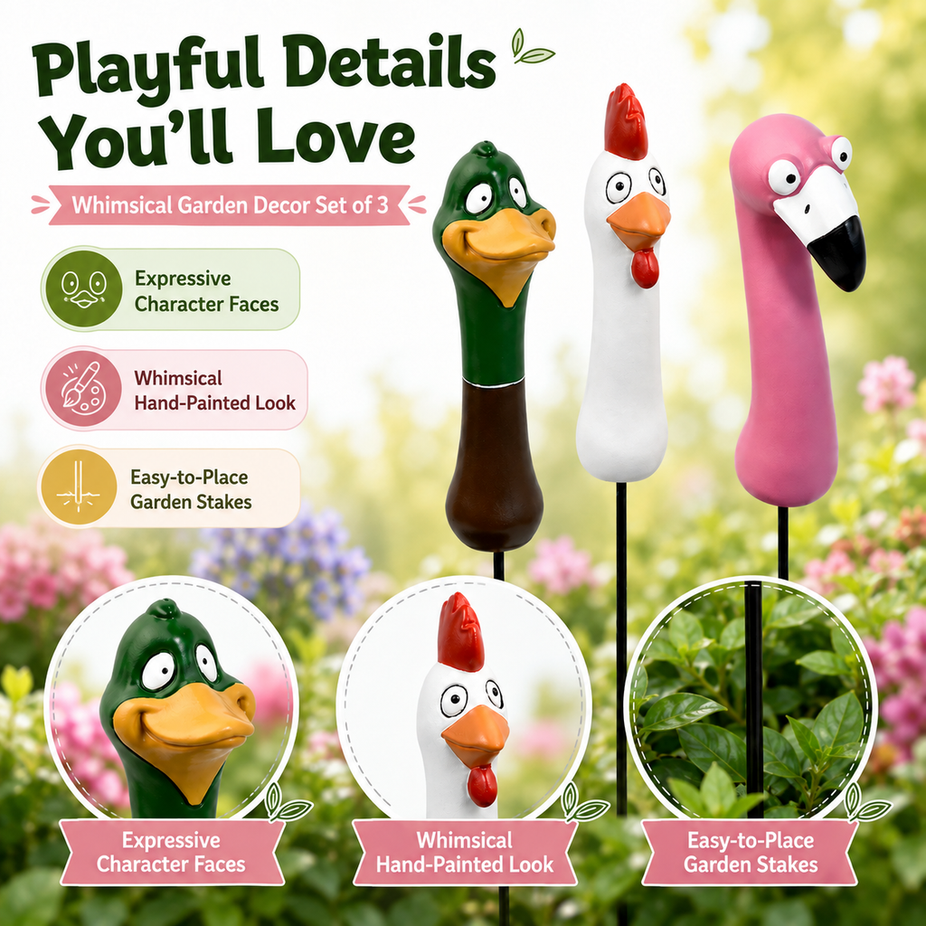 🌿 Funny Peeking Bird Garden Stakes – 3-Piece Whimsical Yard Decor