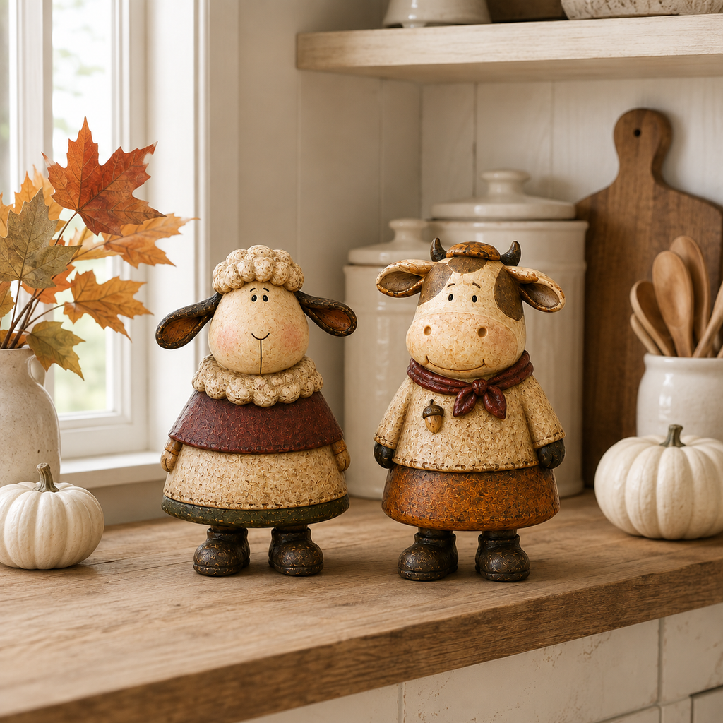 Vintage Harvest Sheep & Cow Figurines
