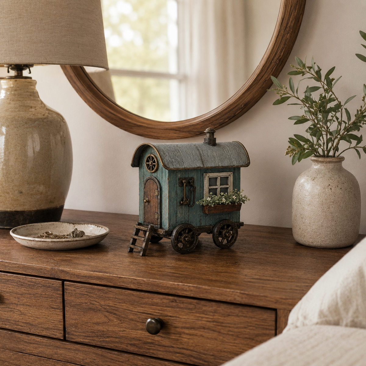 The Wandering Cottage – Lighted Solid Wood Vintage Traveling Cottage Decor
