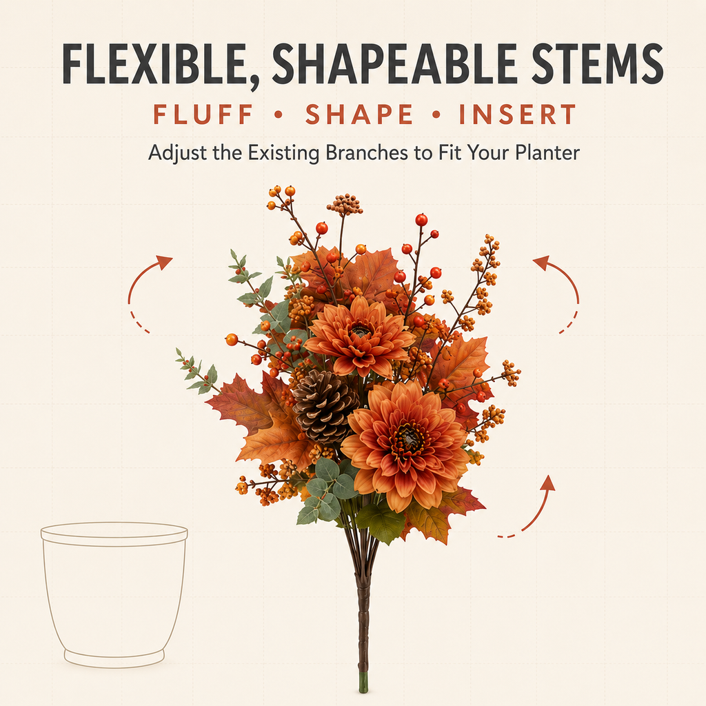 Autumn Harvest Planter Inserts – Set of 6 Realistic Fall Floral Picks