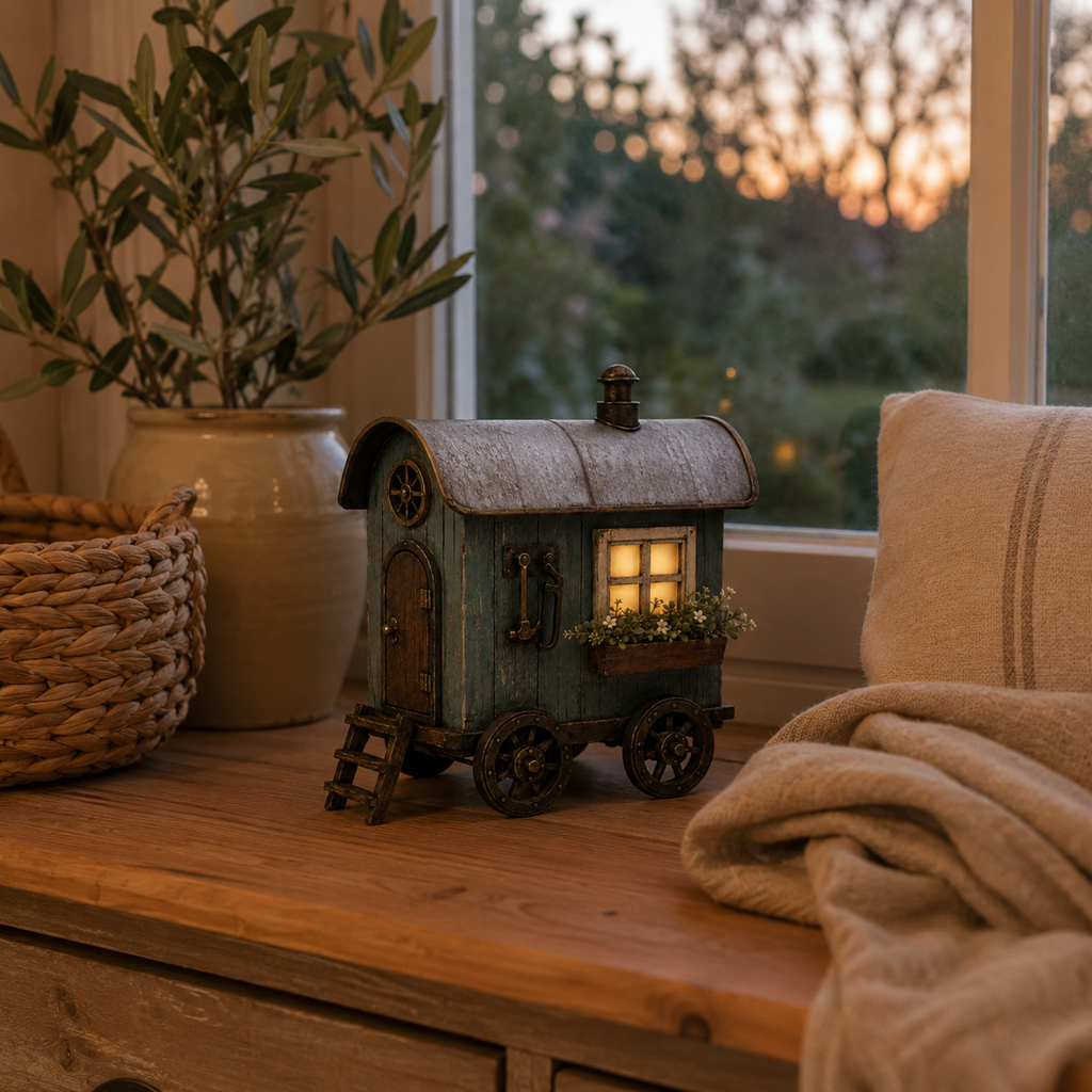 The Wandering Cottage – Lighted Solid Wood Vintage Traveling Cottage Decor