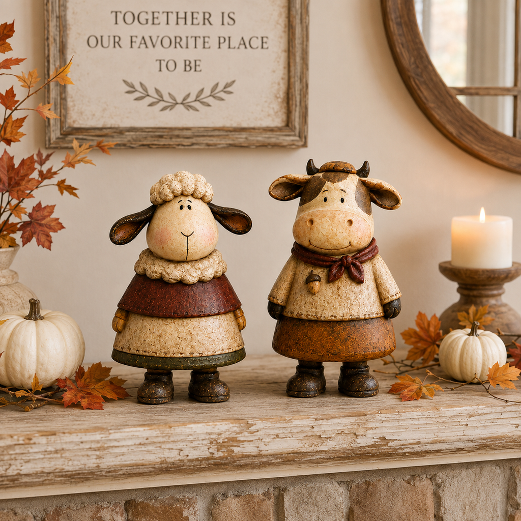 Vintage Harvest Sheep & Cow Figurines