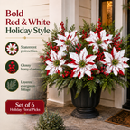 Christmas Poinsettia Planter Inserts – Set of 6 Red & White Holiday Floral Picks
