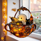 Cute Ghost Reading Book Suncatcher
