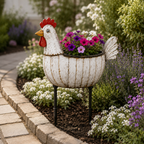 Rustic Hen Garden Stake Planter