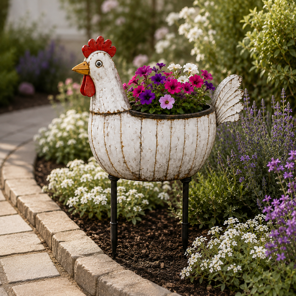 Rustic Hen Garden Stake Planter