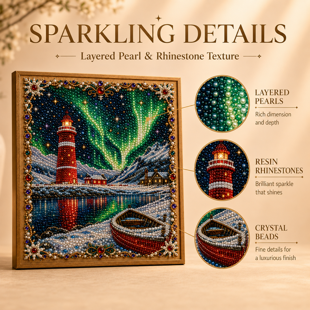✨ Aurora Lighthouse DIY Pearl Painting – Sparkling Winter Landscape Decor