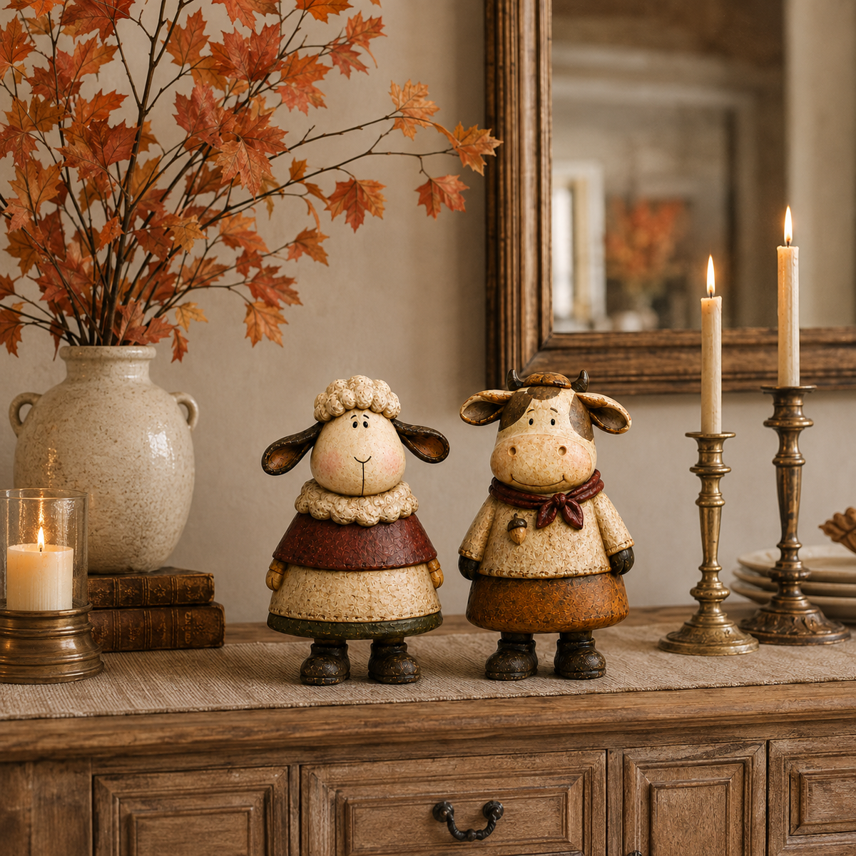 Vintage Harvest Sheep & Cow Figurines