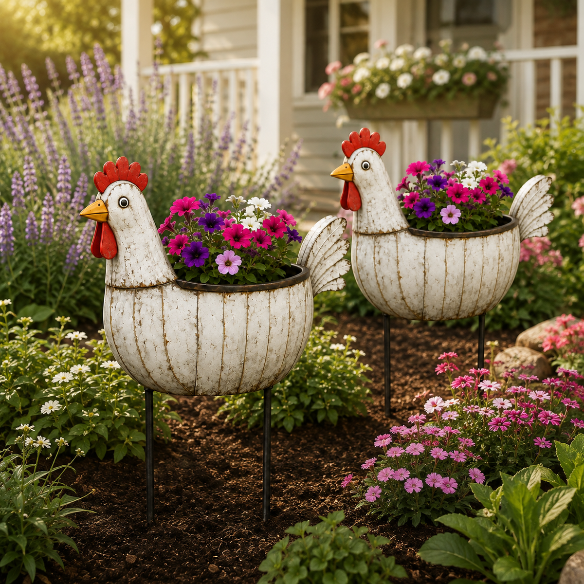 Rustic Hen Garden Stake Planter