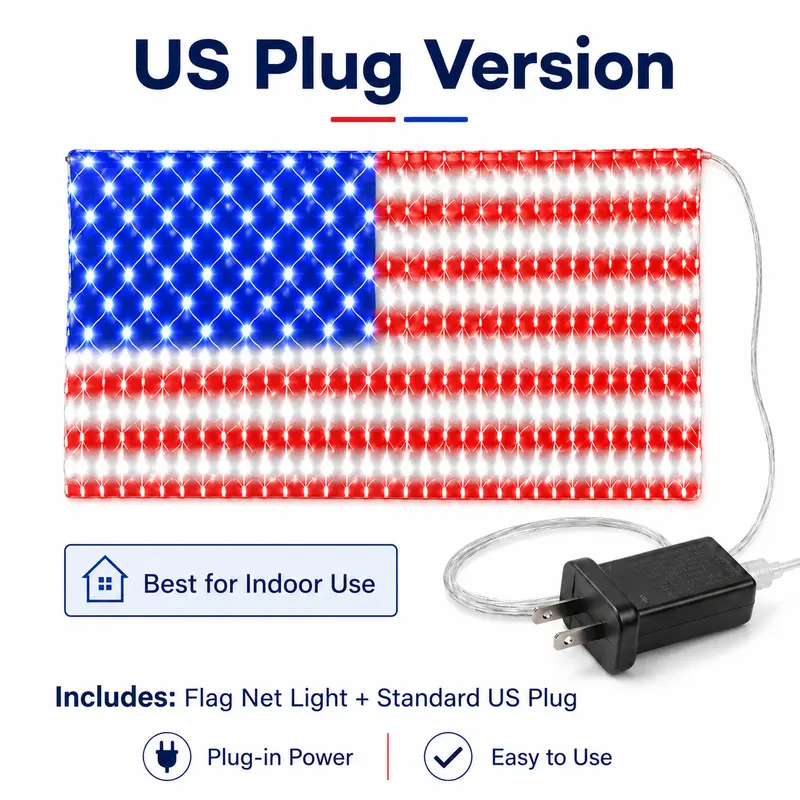 Solar American Flag Lights Outdoor American Flag Net Lights 6.5ft x 3.28ft Super Bright