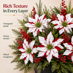 Christmas Poinsettia Planter Inserts – Set of 6 Red & White Holiday Floral Picks