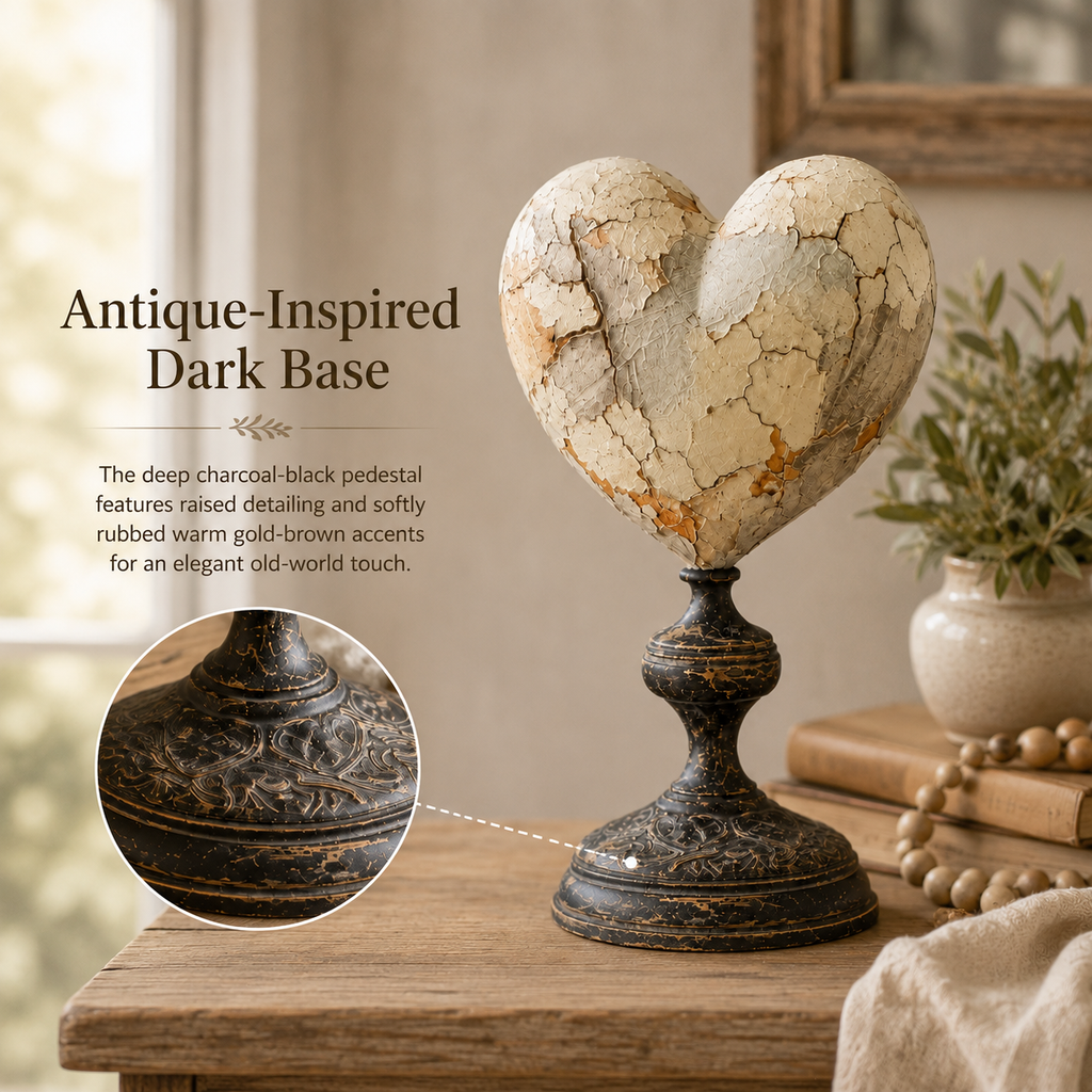 Vintage Distressed Heart Pedestal Sculpture