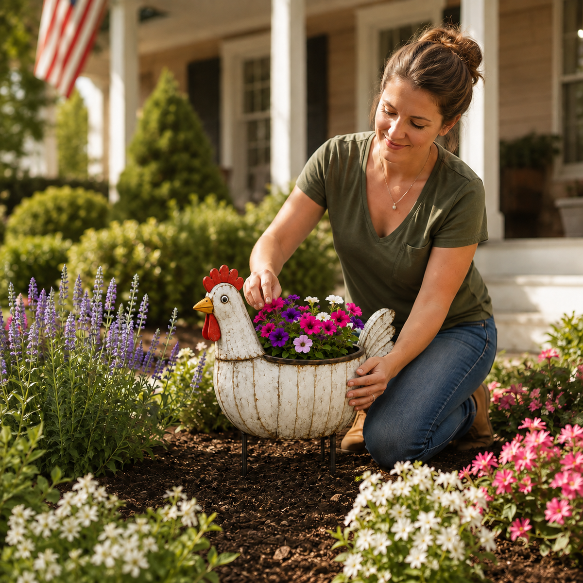 Rustic Hen Garden Stake Planter