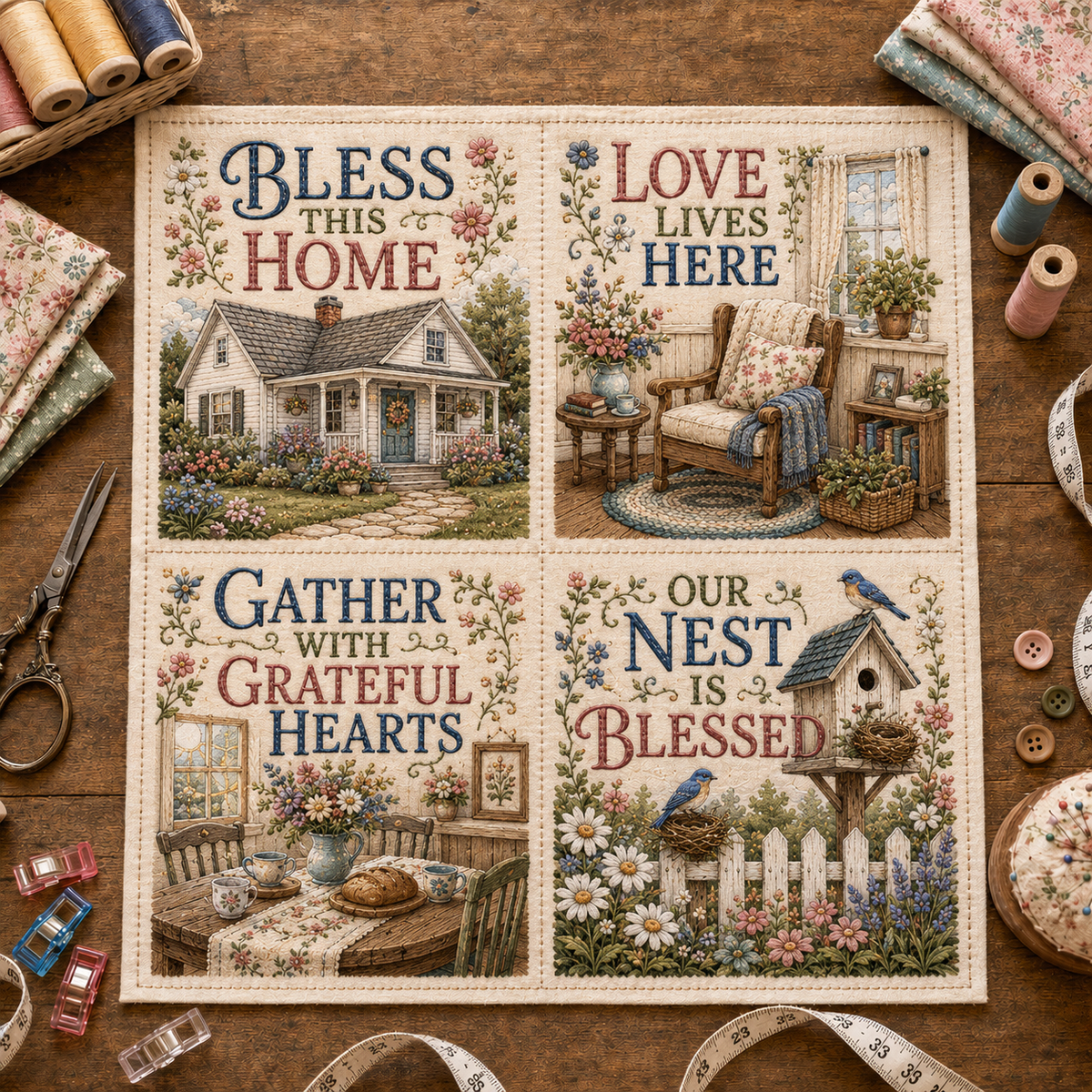 ✝️🧵 Vintage Faith & Cottage DIY Fabric Patch Panel