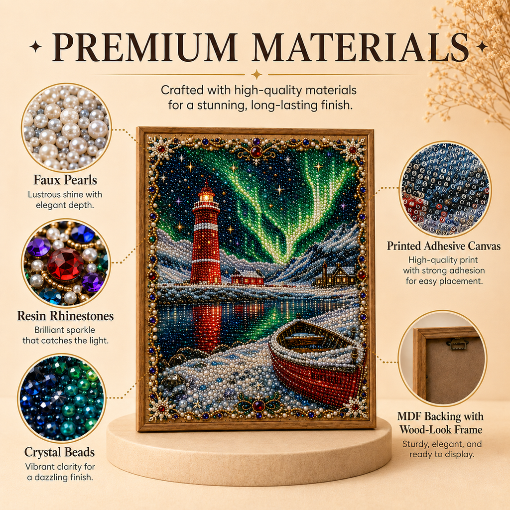 ✨ Aurora Lighthouse DIY Pearl Painting – Sparkling Winter Landscape Decor