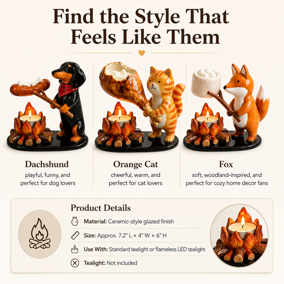 Campfire Animal Tealight Holder