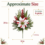 Christmas Poinsettia Planter Inserts – Set of 6 Red & White Holiday Floral Picks