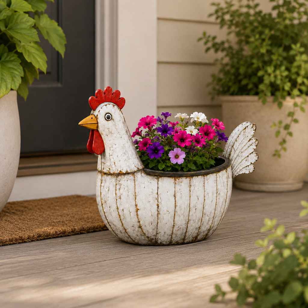 Rustic Hen Garden Stake Planter
