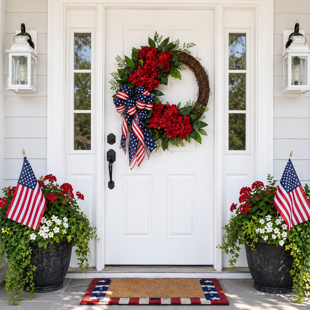 Lighted Artificial Patriotic Wreath