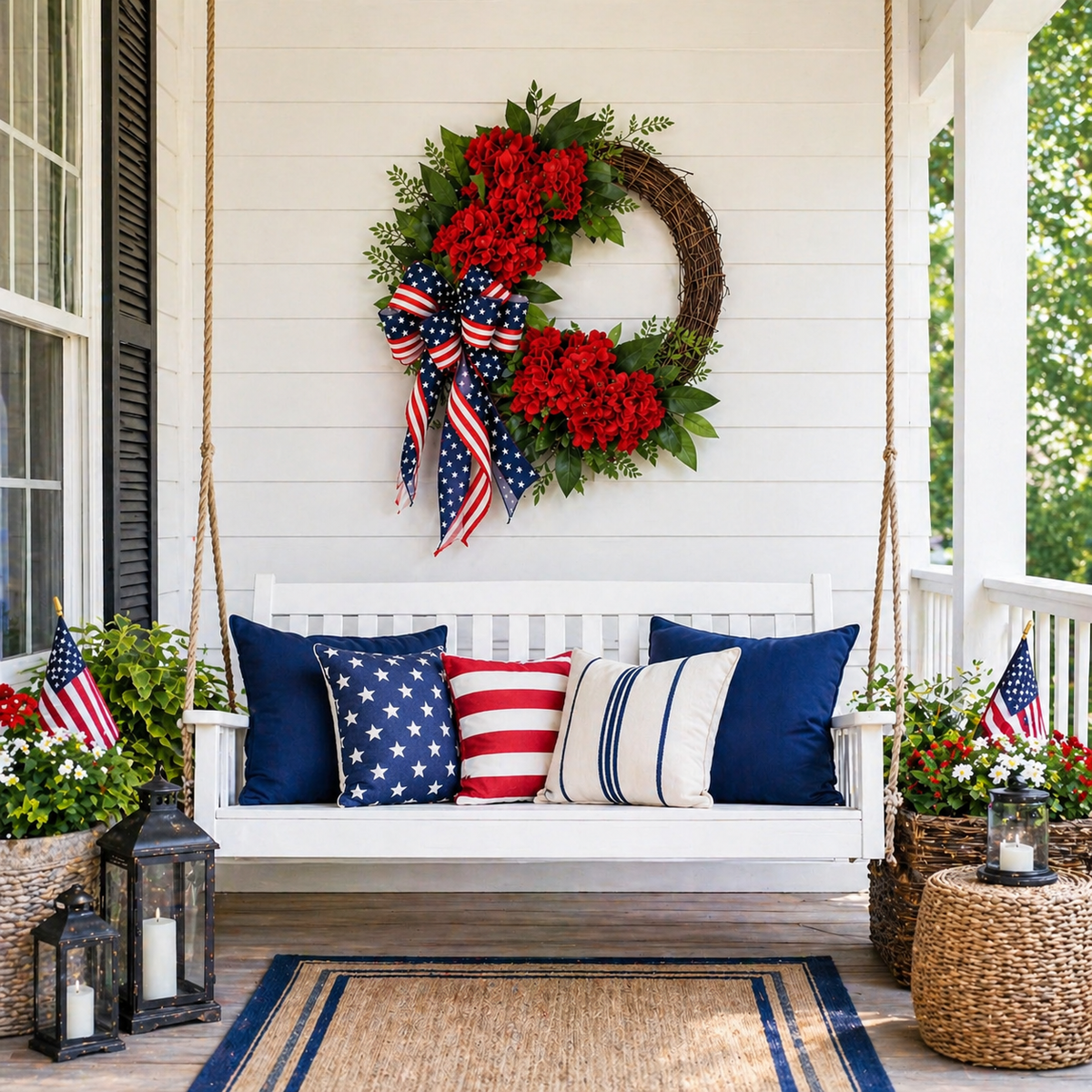 Lighted Artificial Patriotic Wreath