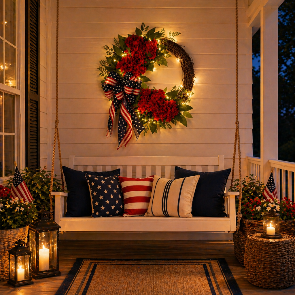 Lighted Artificial Patriotic Wreath