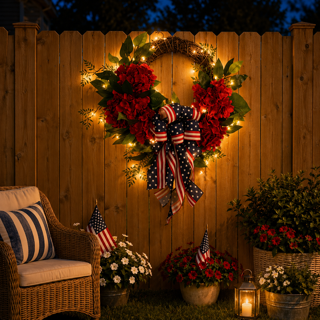 Lighted Artificial Patriotic Wreath