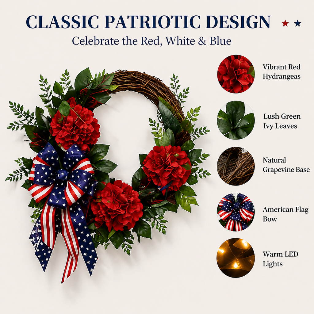 Lighted Artificial Patriotic Wreath