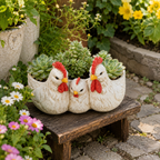 Vintage White Chicken Family Resin Flower Pot