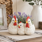 Vintage White Chicken Family Resin Flower Pot