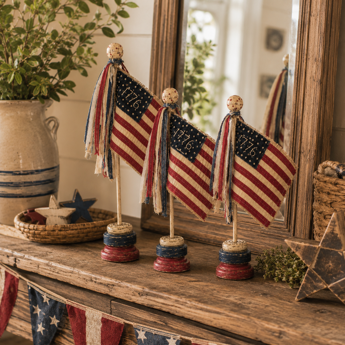 3 PCS Vintage Patriotic Mini Flag Table Decor Set