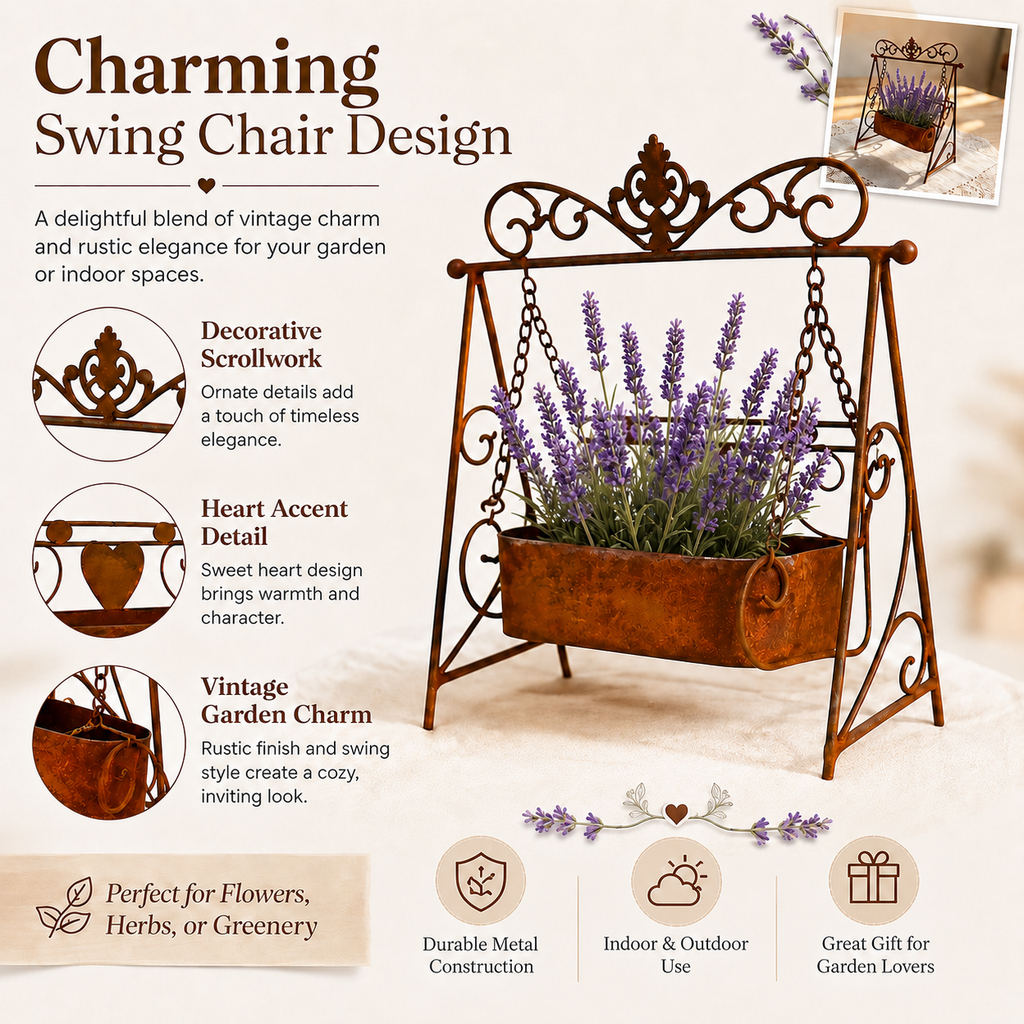 Rustic Metal Swing Chair Planter