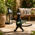 Whimsical Fishing Cat Figurine