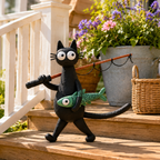 Whimsical Fishing Cat Figurine