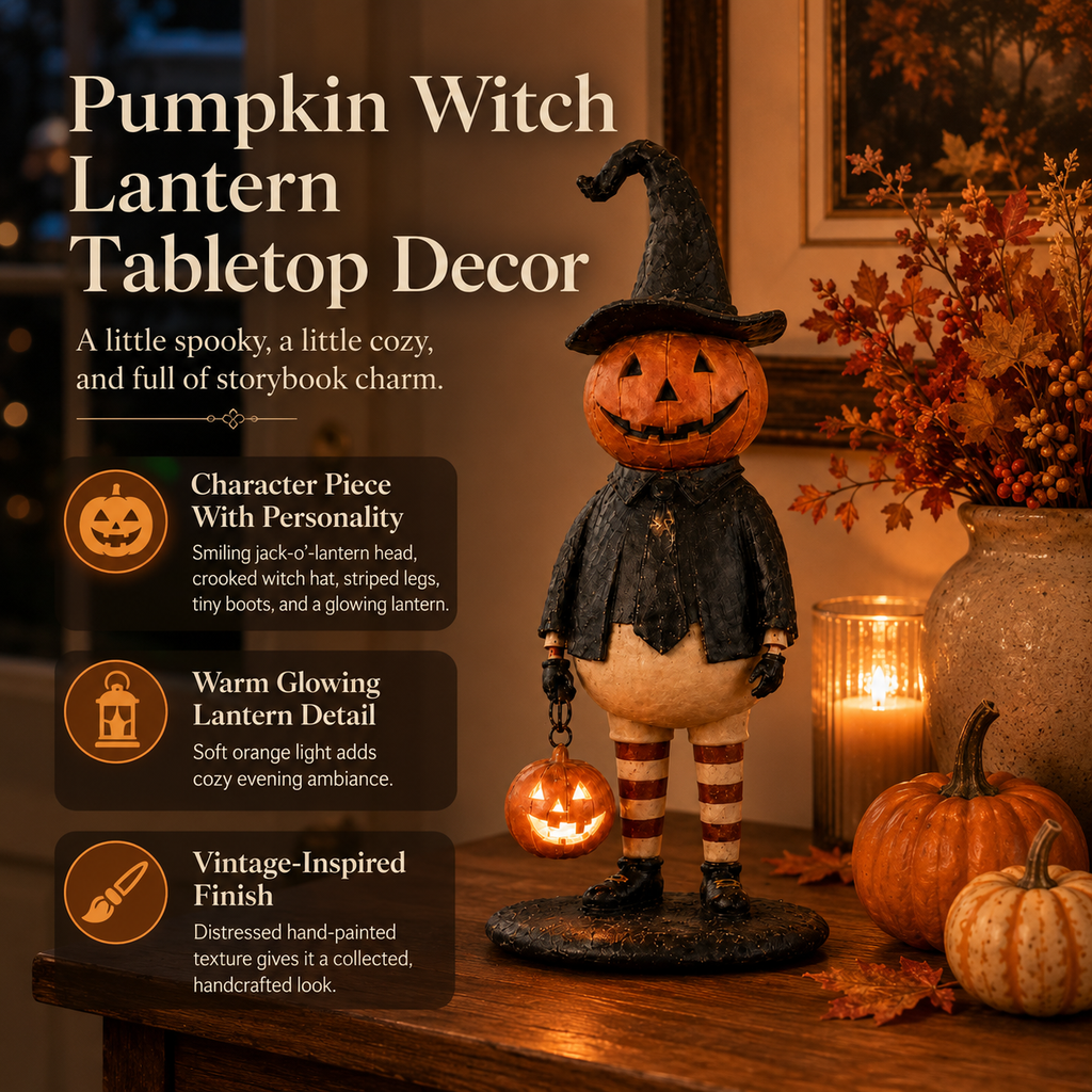 Pumpkin Witch Lantern Tabletop Decor