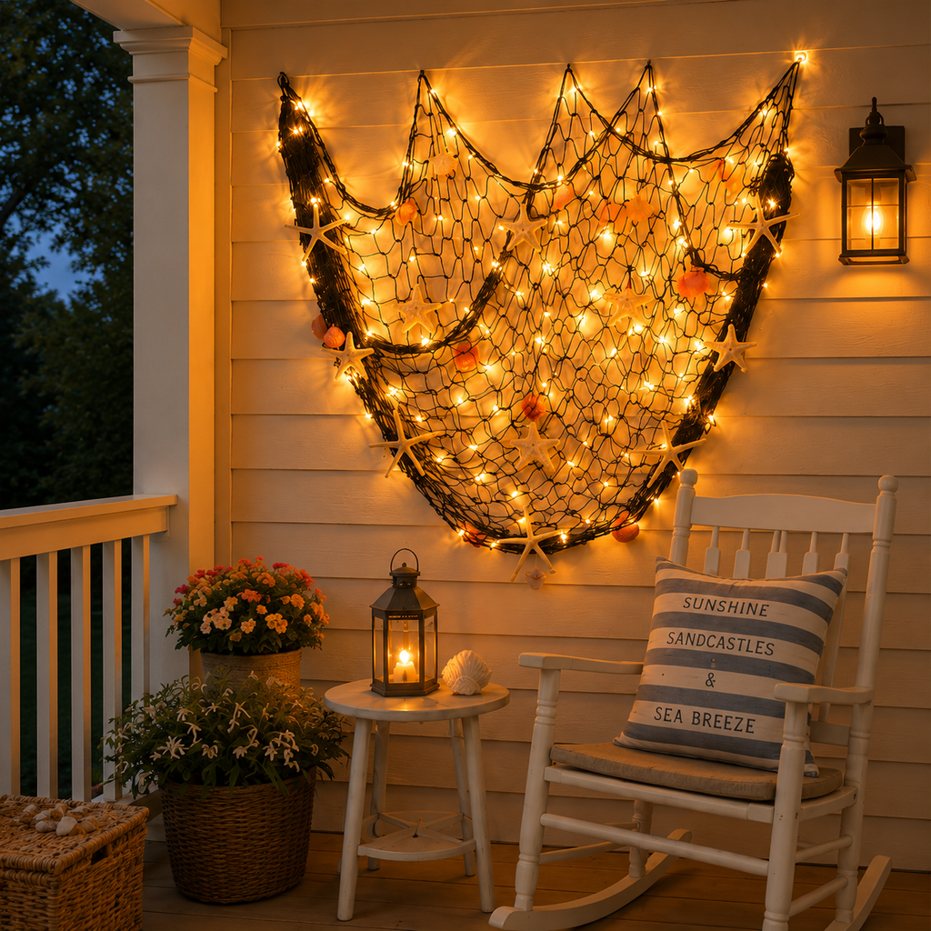 Lighted Coastal Fishing Net Wall Decor