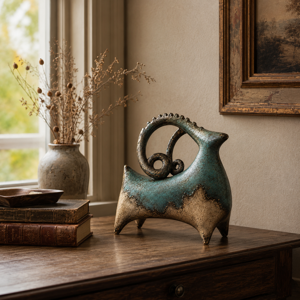 Vintage Patina Ram Sculpture