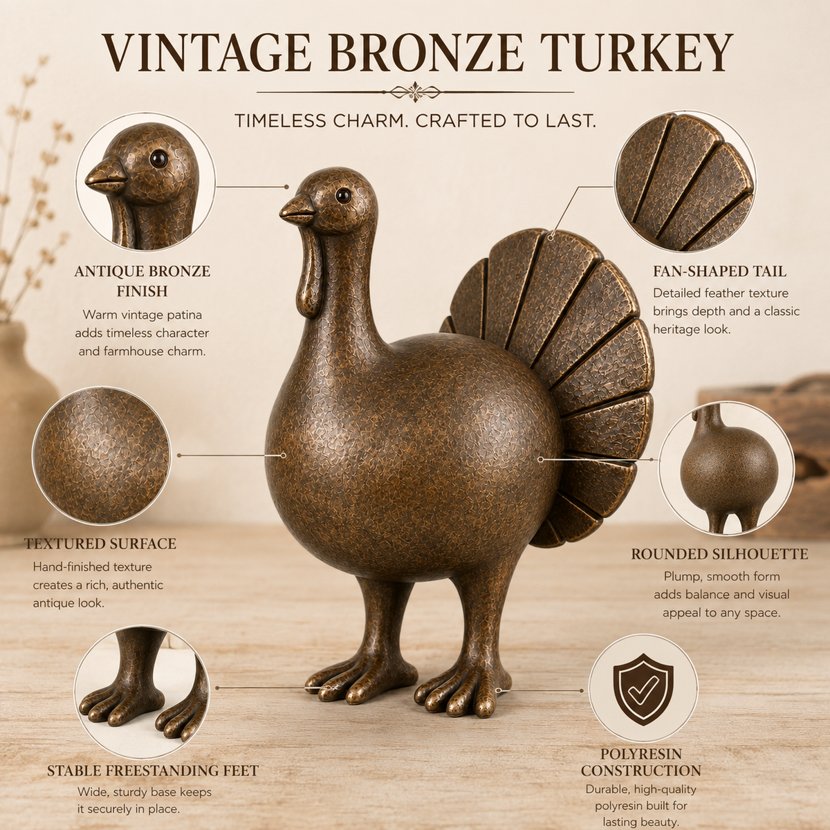 Vintage Bronze Turkey Figurine