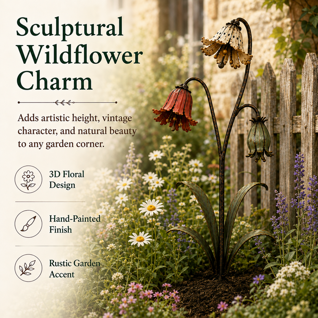 Vintage Sculptural Wildflower Metal Garden Stake