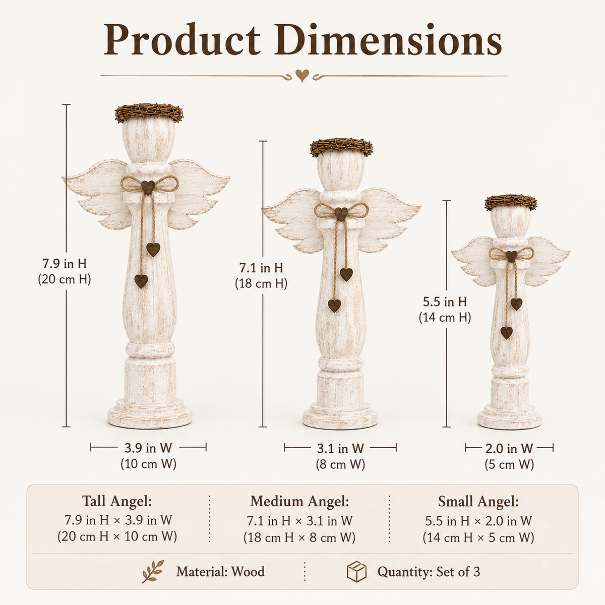 Vintage Wooden Angel Trio Figurines