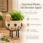 Cute Farmhouse Sheep Planter with Iron Stand
