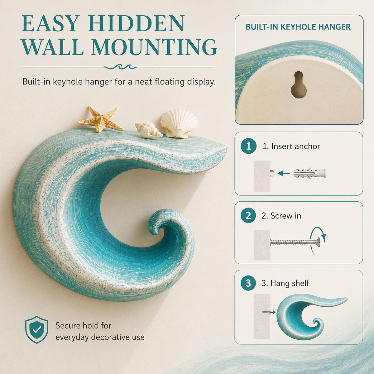 Sculptural Ocean Wave Floating Shelf