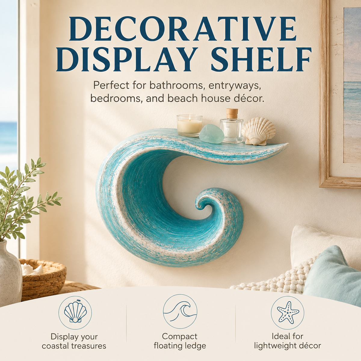 Sculptural Ocean Wave Floating Shelf