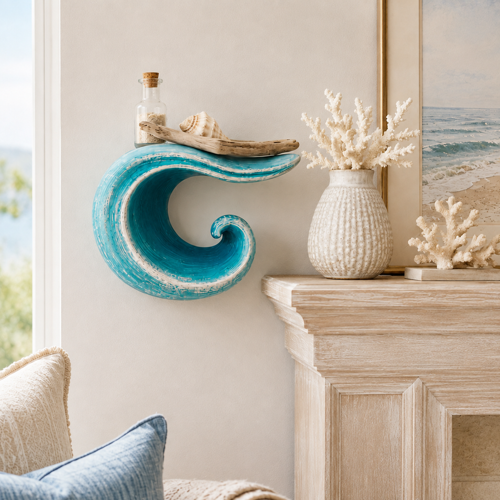 Sculptural Ocean Wave Floating Shelf